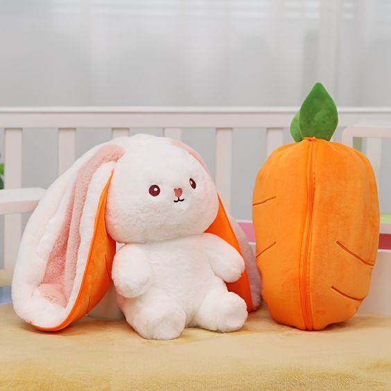 Cute Teddy Bear for Girls - Soft Stuffed Carrot Rabbit Plush Doll - Cute Stuffed Bunny Reversible Zipper Bag - Cute Kids Birthday Gift - Cute Teddy Bear for Girls - Stuffed Toys for Girls - Strawberry Rabbit - Stuffed Sleeping Toy - Birthday Gift for Girl