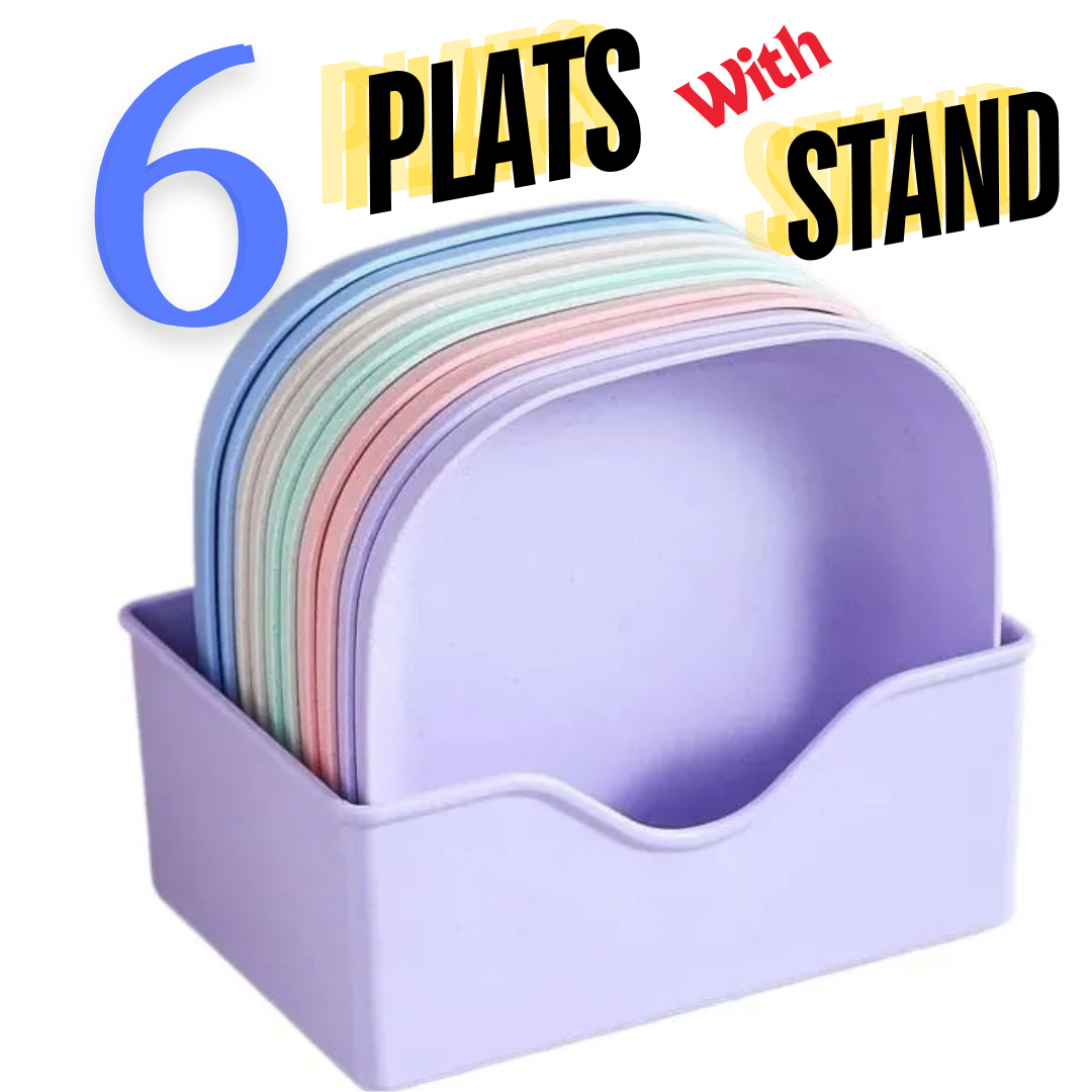 10Pcs Food Grade Plastic Plate with stand Multi-function Creative Spit Bone Dish Household Dish Round Square Elliptical Plate Set Dining Table Garbage Plate