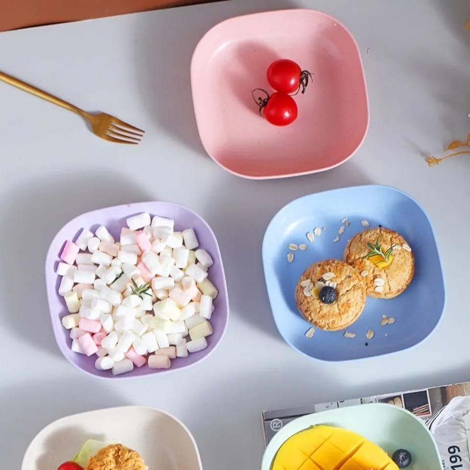 10Pcs Food Grade Plastic Plate with stand Multi-function Creative Spit Bone Dish Household Dish Round Square Elliptical Plate Set Dining Table Garbage Plate