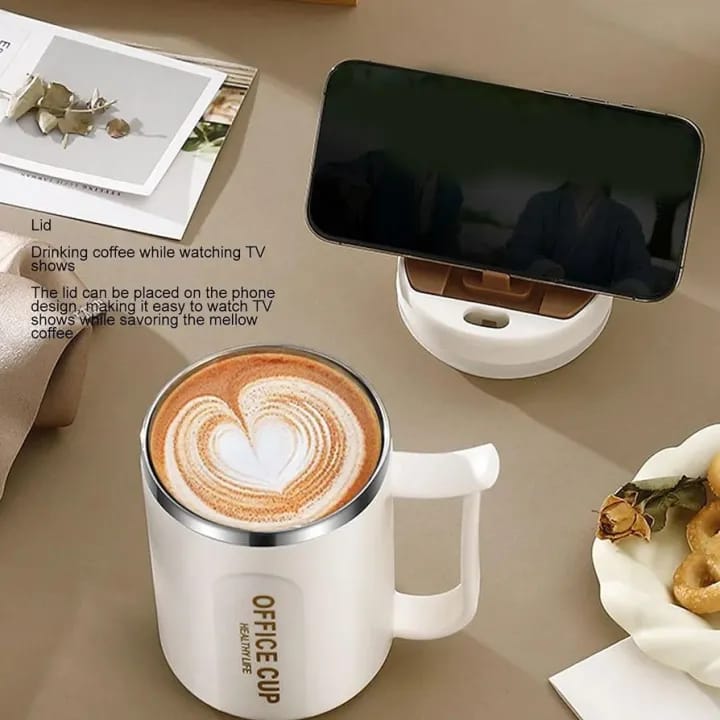 Premium Stainless Steel Insulated Coffee Mug with Spoon | Anti-Slip Base | Heat & Cold Retention | Office & Home Use