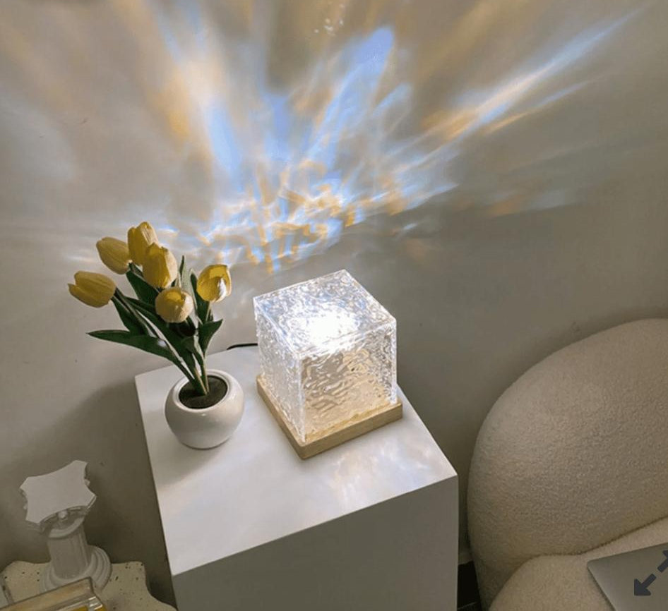 Dynamic Rotating Water Ripple Night Light | 12-Color Flame Crystal Lamp with Remote & USB | Bedroom, Living Room, Study Decor