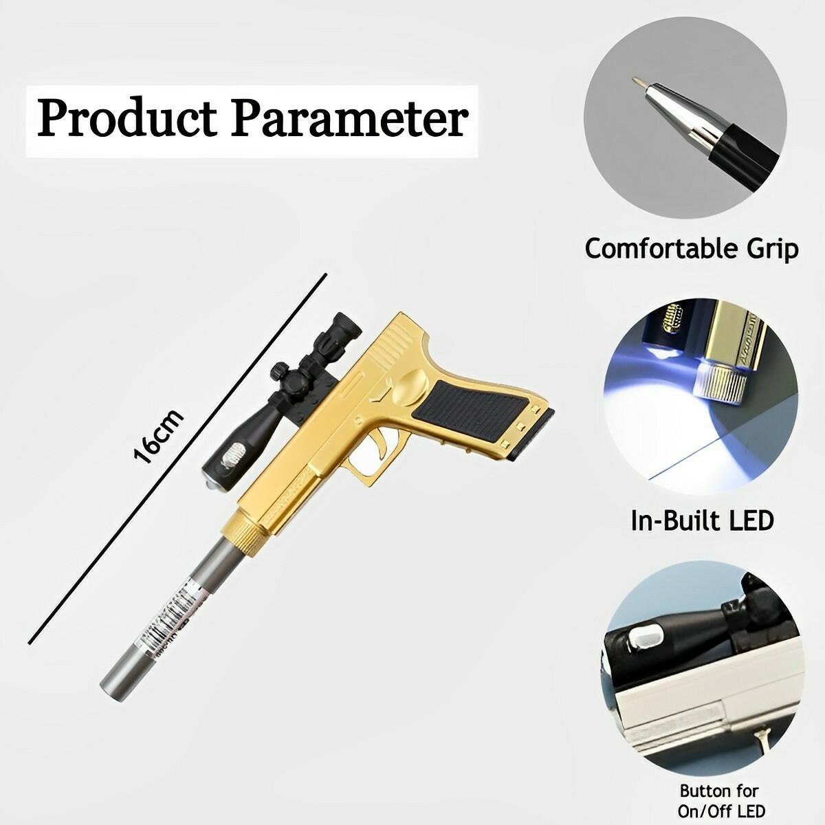 Cute Gun Shape LED Gel Pen | Black Ink Refill | Fun & Creative Stationery For School, Office & Gifts (Random Color)