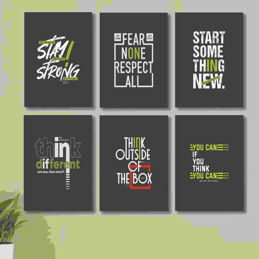6 Pc Motivational Quote Wall Decor Photo Tiles | Inspirational Cardboard Wall Frames | Elegant Home & Office Decor (8×11 Inch)