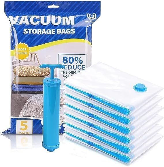 5Pcs Vacuum Seal Storage Bags With Hand Pump | Space Saver Vacuum Bags For Travel & Home Organization