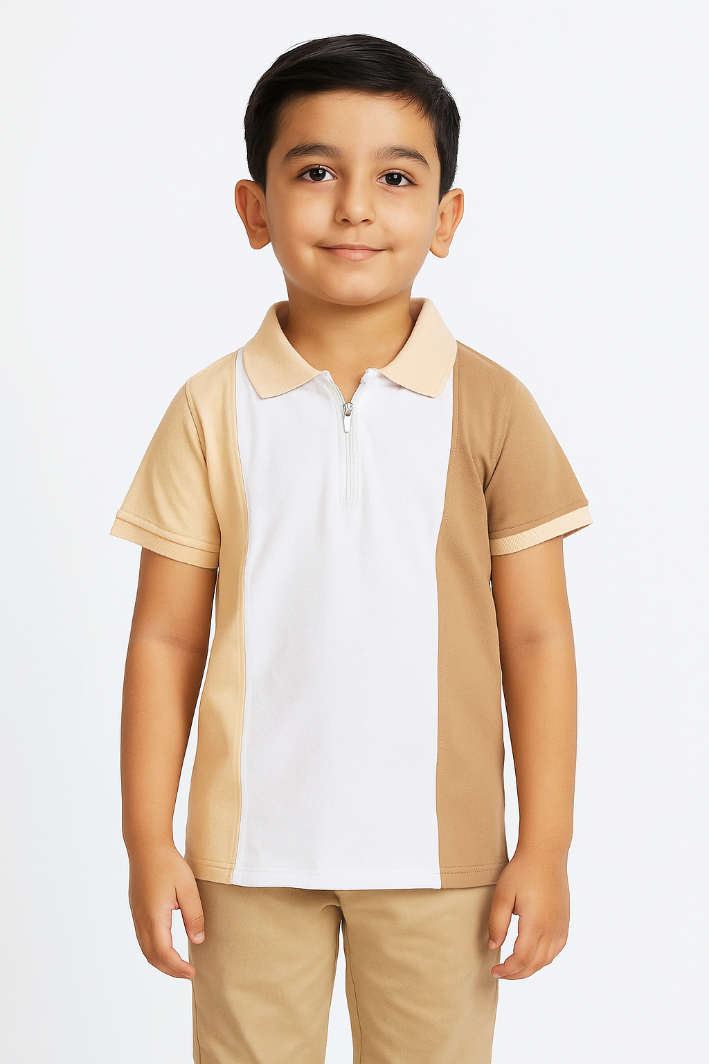 Boys’ Triple Tone Polo Shirt – Half Sleeves, Soft Cotton, Stylish Casual Wear,boys polo shirt Pakistan,kids half sleeves t-shirts,boys summer fashion,color block polo shirt boys ,kids casual wear Pakistan