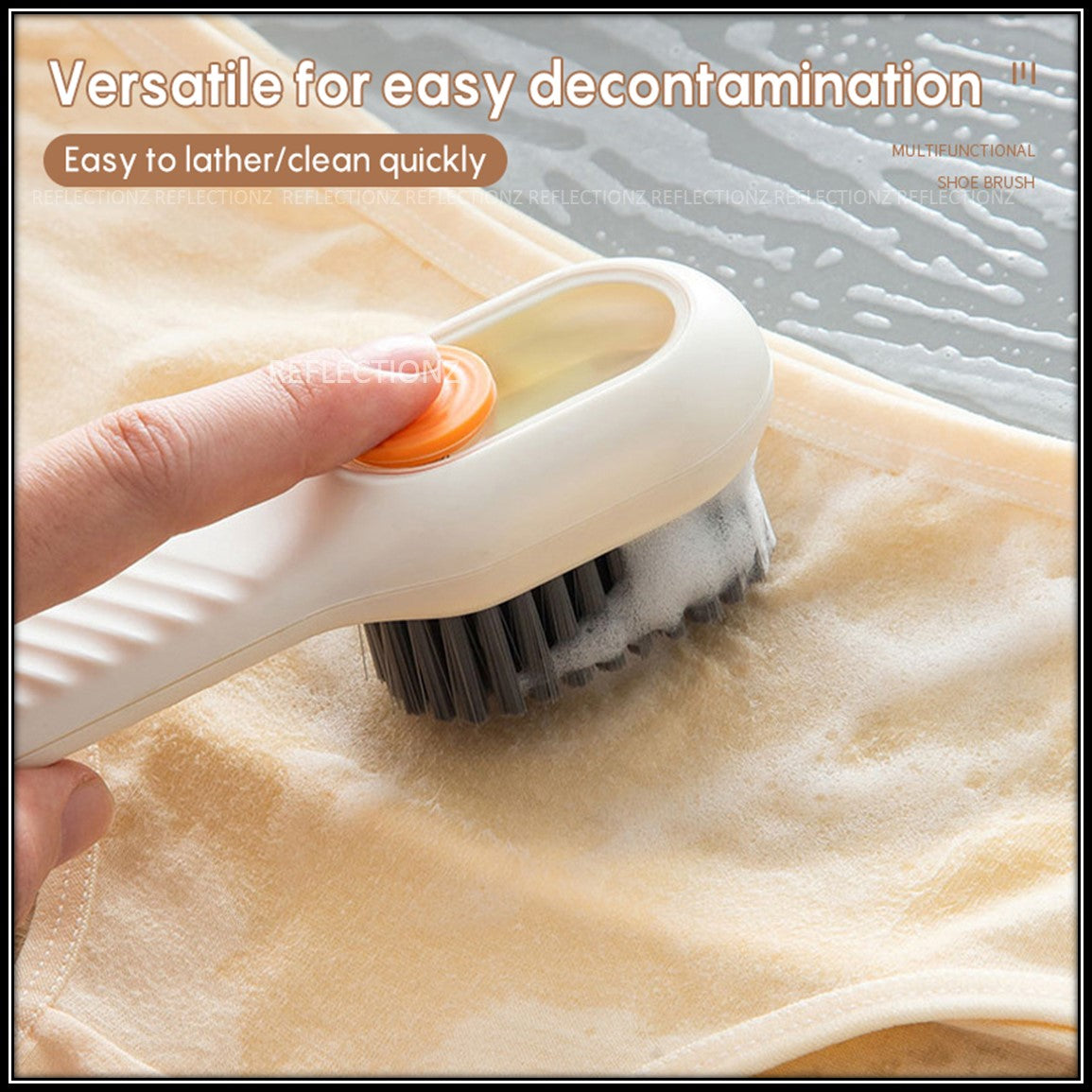 Cleaning Brush With Soap Dispenser | Long Handle | Soft Bristle | Shoes & Clothes Cleaner | Household Laundry Cleaning Tool