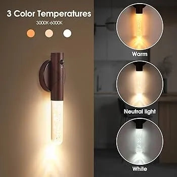 LED Wood Night Light PIR Motion Sensor Magnetic Wall Lamp USB Rechargeable Lights Home Staircase Bedroom Lamp Bedside Lighting