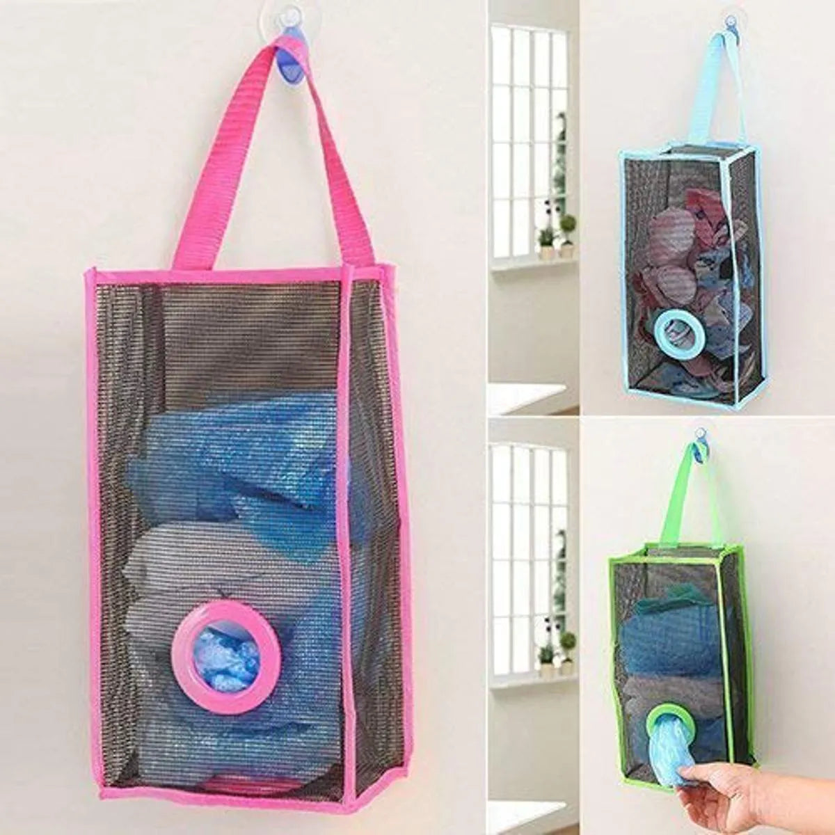 Plastic Shopping Bag Storage Basket – Wall Mounted Kitchen Organizer for Reusable Grocery Bags, Potatoes & Garbage Bags Holder Dispenser