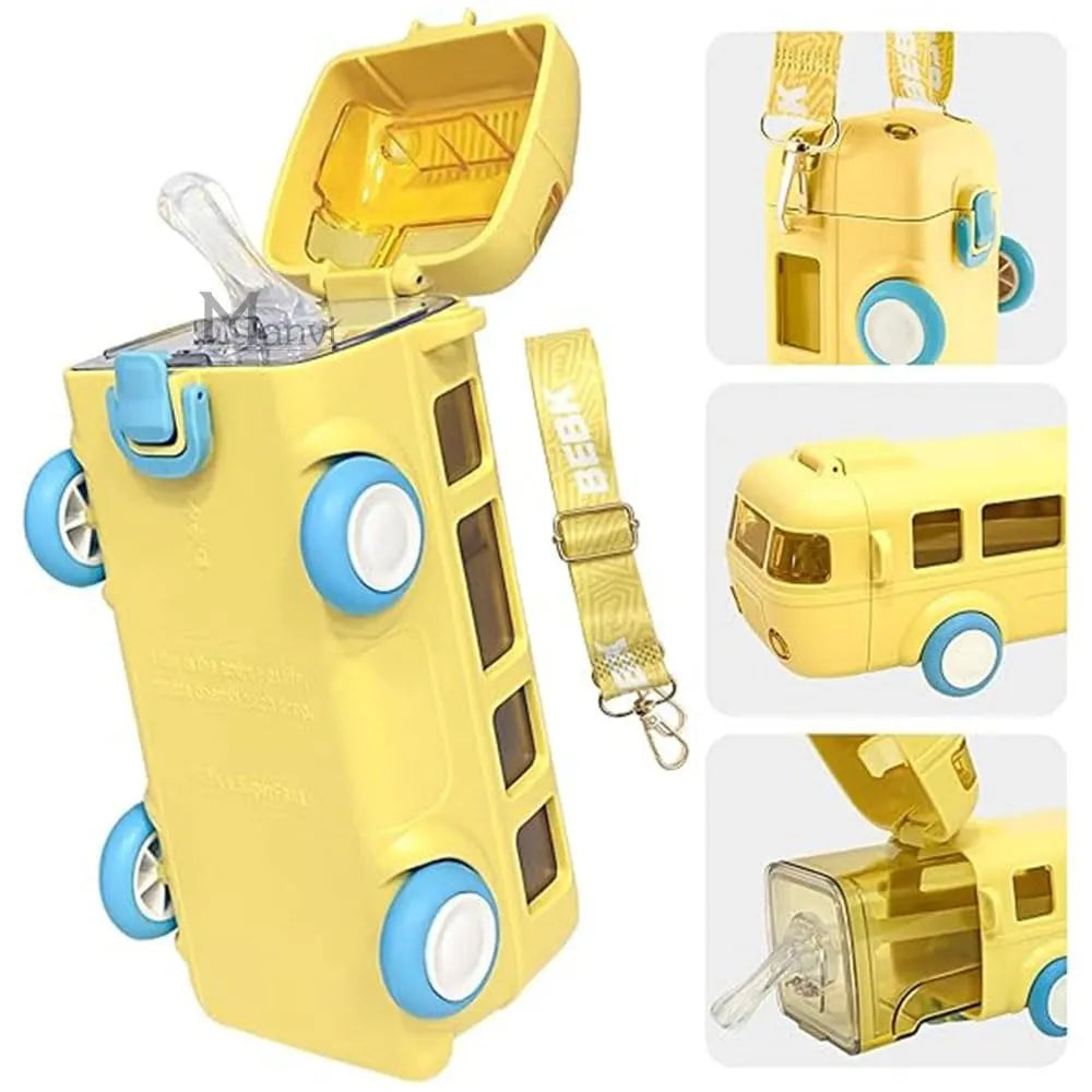 Bus Shape School Water Bottle | 500ml | With Strap | Cute & Leak-Proof | Random Color
