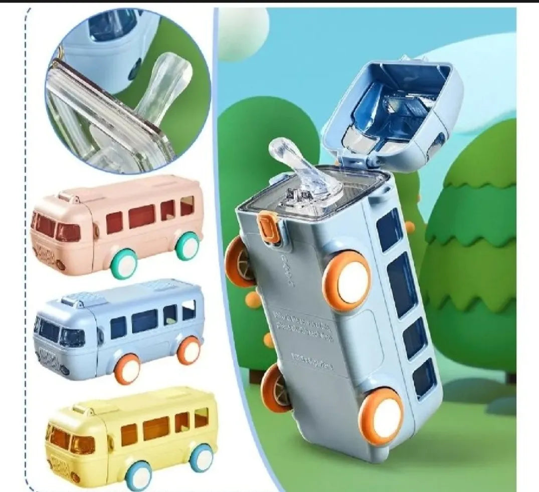 Bus Shape School Water Bottle | 500ml | With Strap | Cute & Leak-Proof | Random Color