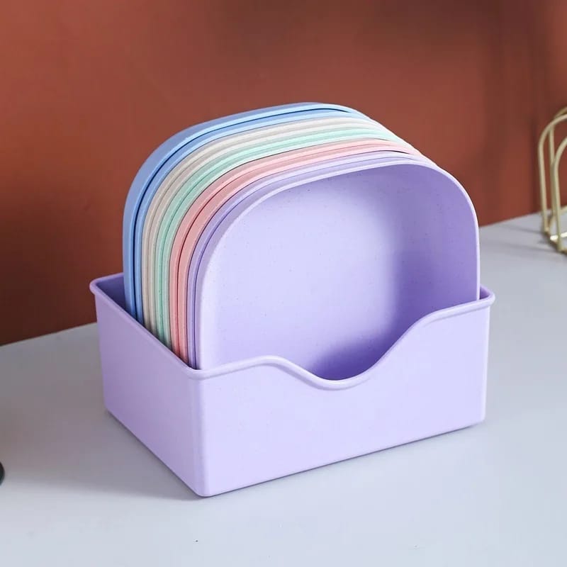 10Pcs Food Grade Plastic Plate with stand Multi-function Creative Spit Bone Dish Household Dish Round Square Elliptical Plate Set Dining Table Garbage Plate