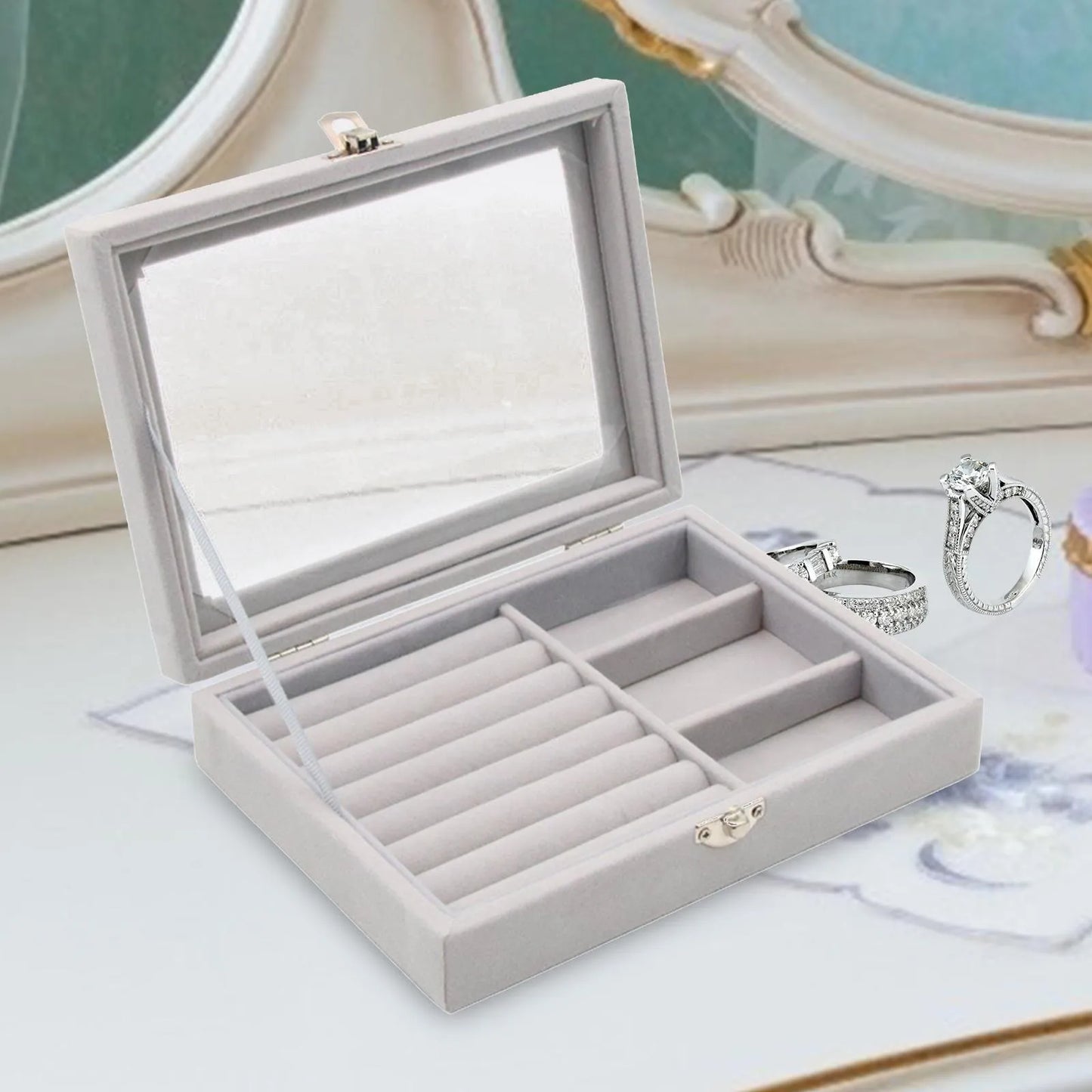 Fashion Portable Velvet Jewelry Ring Jewelry Display Organizer Box Tray Holder Earring Jewelry Storage Case Showcase