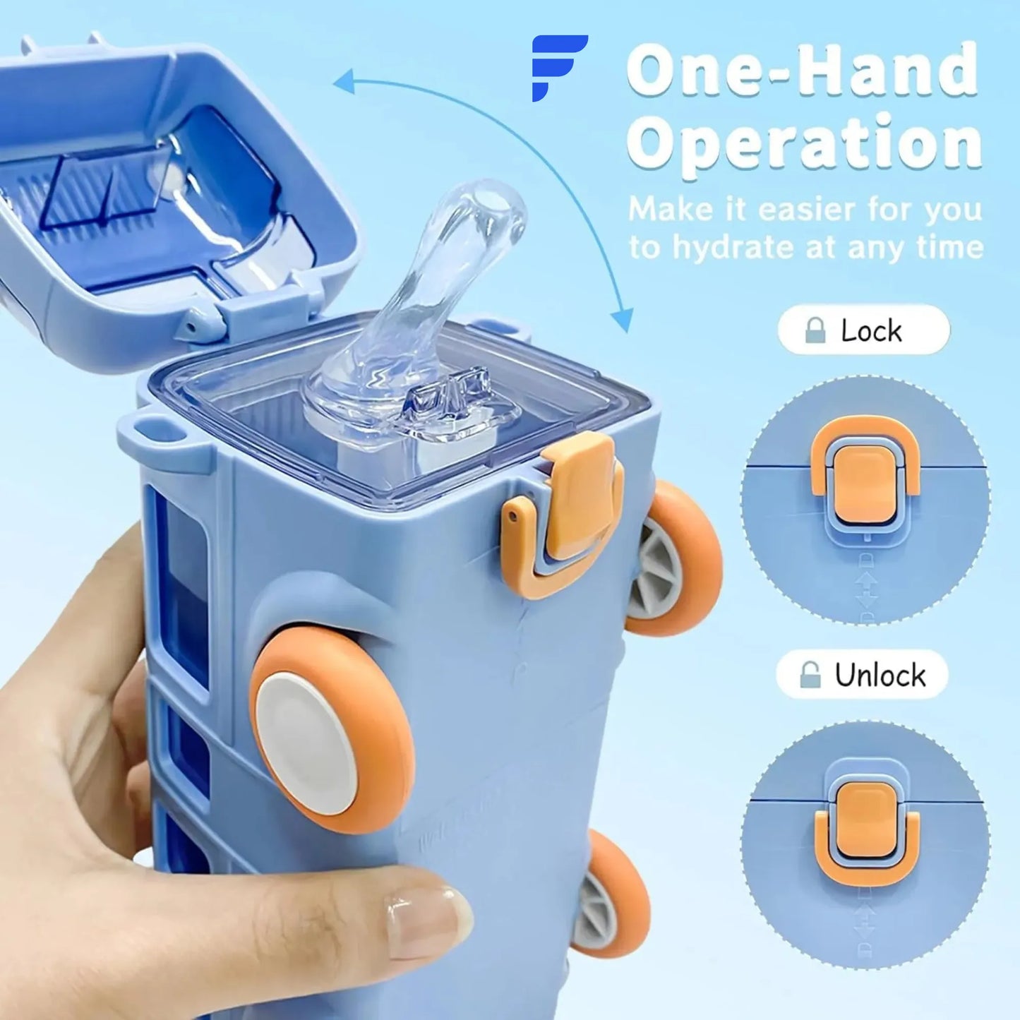 Bus Shape School Water Bottle | 500ml | With Strap | Cute & Leak-Proof | Random Color