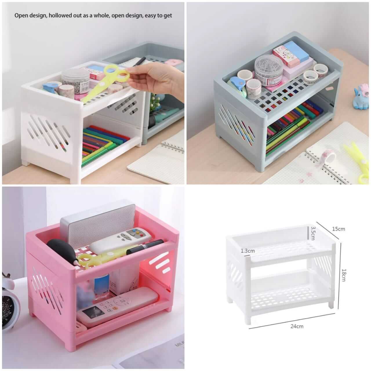 Double Layer Plastic Storage Shelf – Multi-Purpose Organizer Rack for Home, Office, Kitchen & Living Room