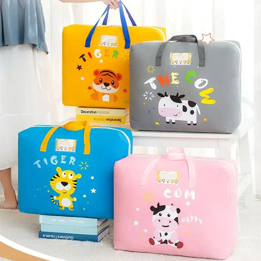 PACK OF 3 DINO BAGS Multi-Purpose Wardrobe Dino Bag with Cartoon Pattern, Double Zipper Quilt Storage, Bedsheet and Blanket Storage Box, Foldable Travel Bag for Women, Handbags, and Luggage