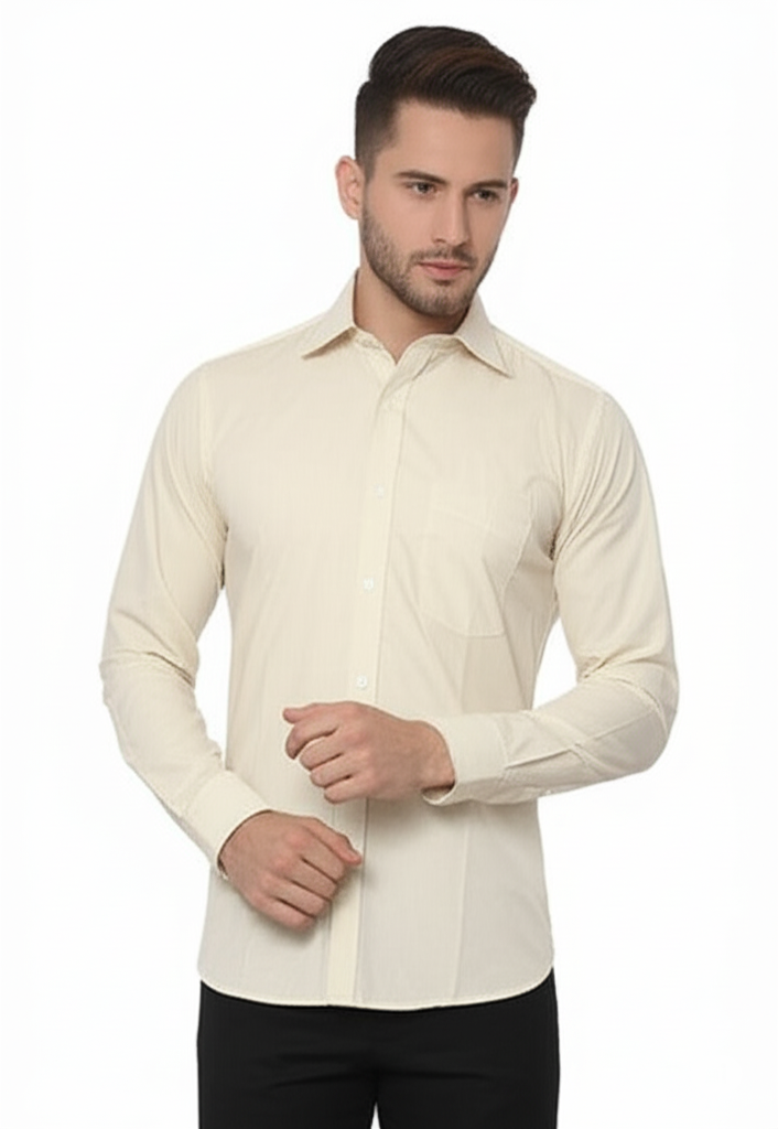 Men’s Formal Dress Shirt with Yellow Lines – Stylish Slim Fit Office Shirt
