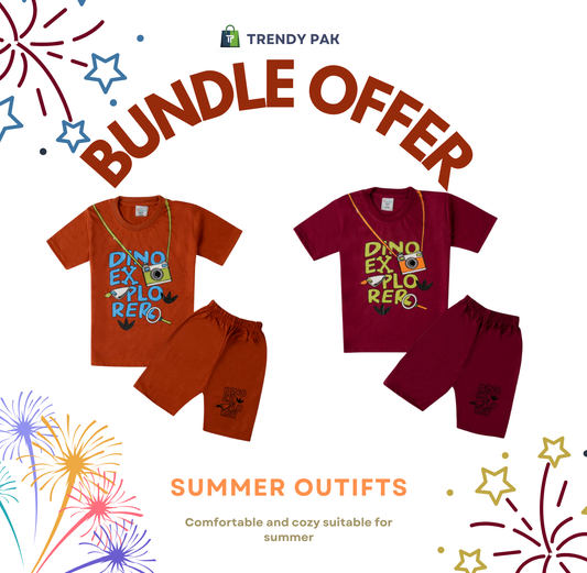 Bundle Offer 2 Pc Boys Half Sleeves Suit - Rust & Maroon color