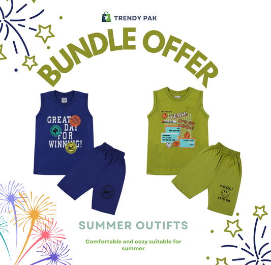 Bundle offer 2 Pcs Boys Sando Suit - Royal Blue & Green color