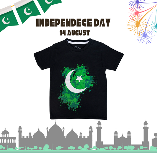 14th August kids dress, black Azadi T-shirt, Independence Day kids clothing, Pakistan day shirt, boys 14th August dress