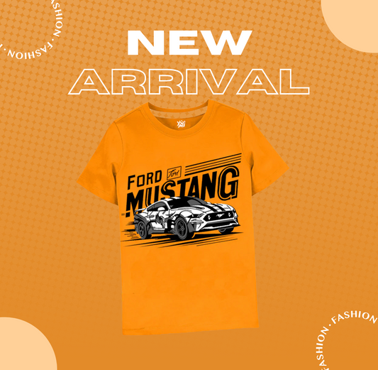 Boys Summer Ford Mustang Graphic T-Shirt – Trendy Orange Casual Tee