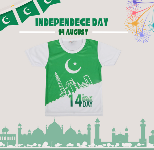 14th August kids dress, Green & White Azadi T-shirt, Independence Day kids clothing, Pakistan day shirt, boys & girls 14th August dress