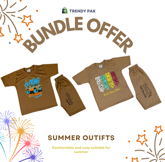 Bundle Offer 2 Pcs Boys Half Sleeves Suit - Light brown & Dark Brown