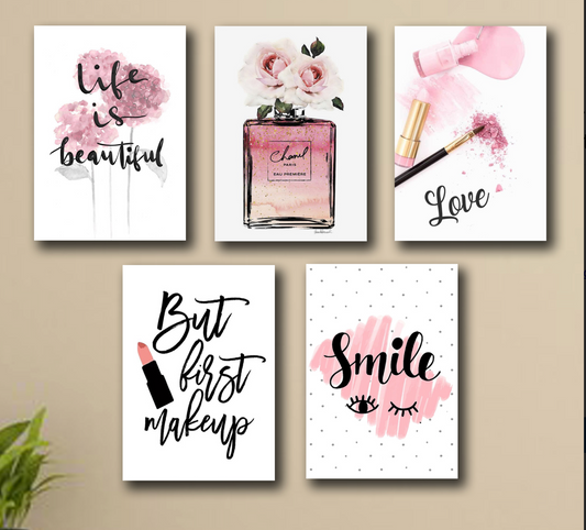 Set of 5 make-up theme girls room decor/wall art sticky photoline frames