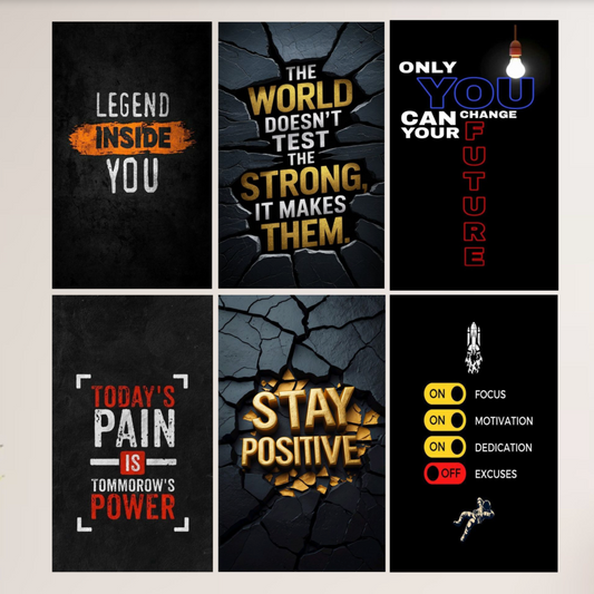 Set Of 6 Motivational Wooden Canvas Frames For Wall Decore / Sticky Phototiles Frames