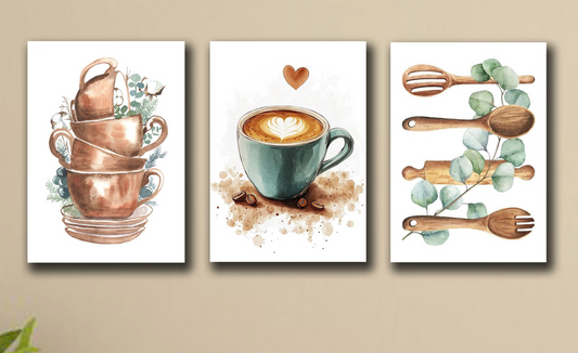 Set Of 3 Wall Art Sticky Wooden Canvas Frames For Dining Room And Kitchen Decor / Sticky Photo Tiles