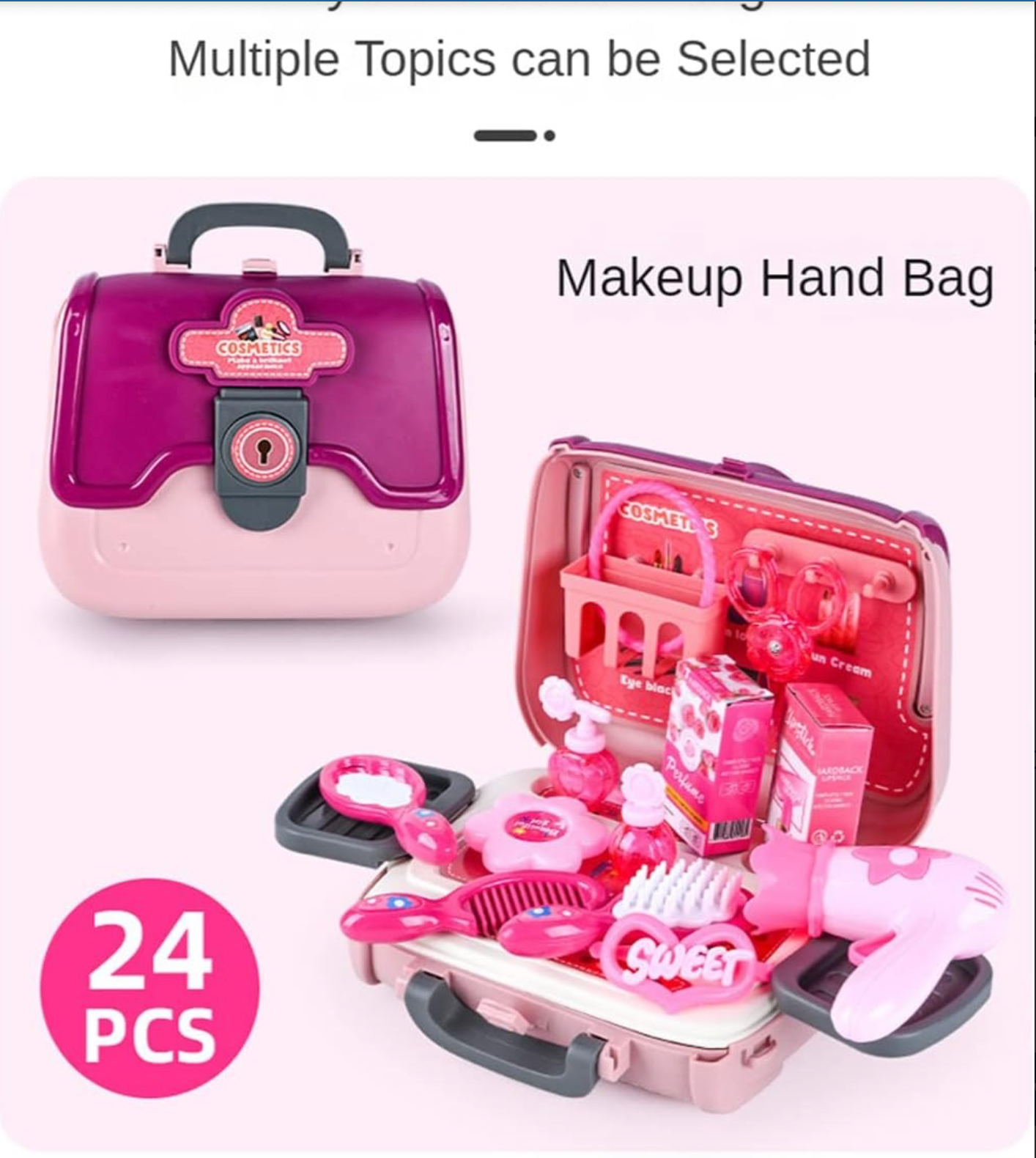 24 Pcs Girls Fashion Beauty Salon Toys, Early Education Toys, Kids Makeup Kit, Dress Up Pretend Play With Toy Hairdryer, Comb, Portable Case, Premium Gifts For Toddler Girls (cosmetic Bag)