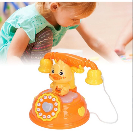 Corded Landline Duck Shape Telephone Toy With Lights & Music For Kids