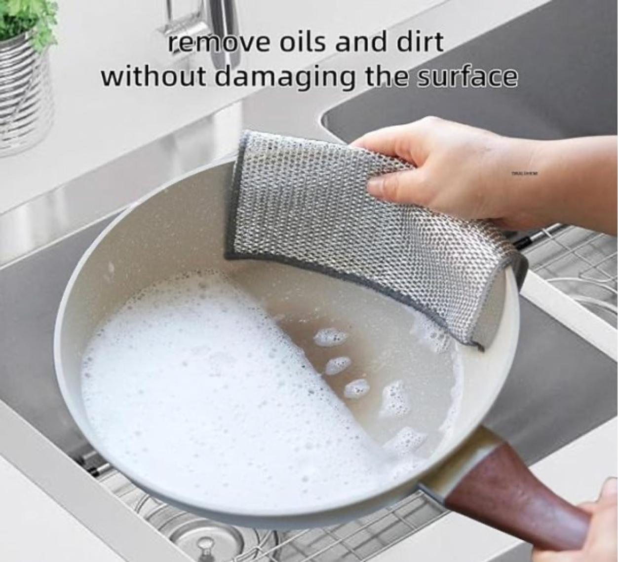 Combo Deal Disposable Food Cover Plastic Wrap 100 Pcs + 2 Pcs Dishwashing Rug | Reusable Elastic Food Storage Covers & Metal Wire Dish Washing Rugs For Kitchen