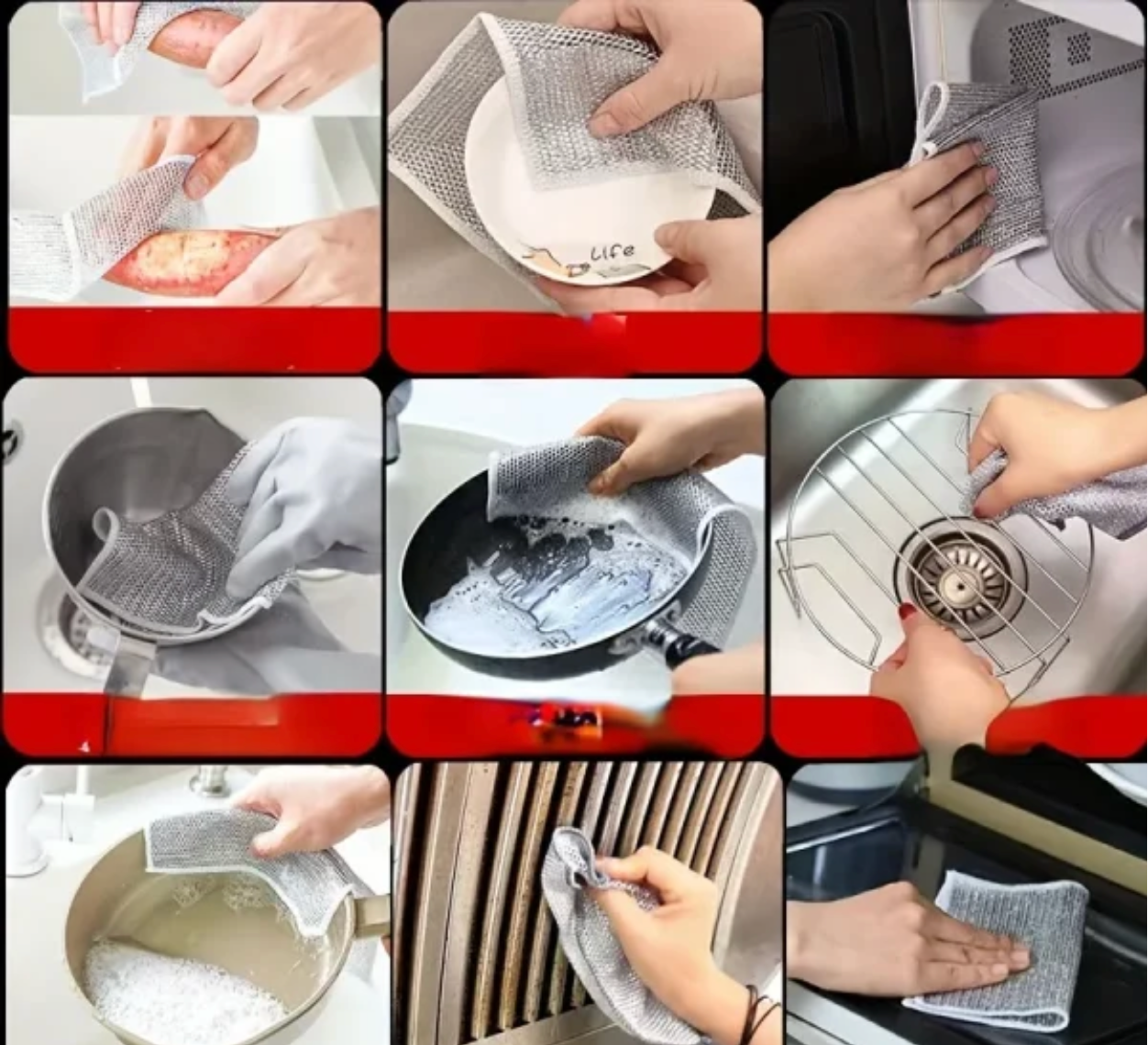 Combo Deal Disposable Food Cover Plastic Wrap 100 Pcs + 2 Pcs Dishwashing Rug | Reusable Elastic Food Storage Covers & Metal Wire Dish Washing Rugs For Kitchen