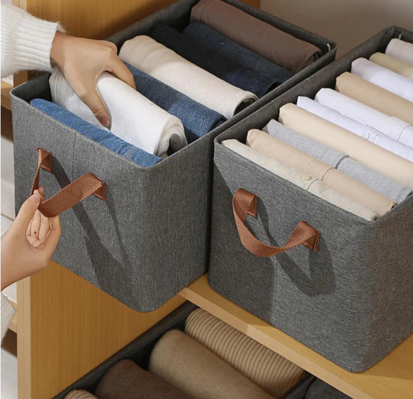 Foldable Wardrobe Clothes Organizer Box - Easy-Grab Handles