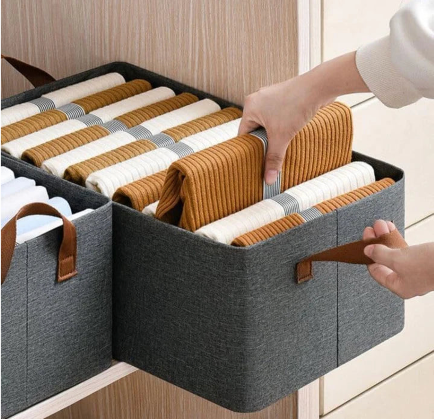 Foldable Wardrobe Clothes Organizer Box - Easy-Grab Handles