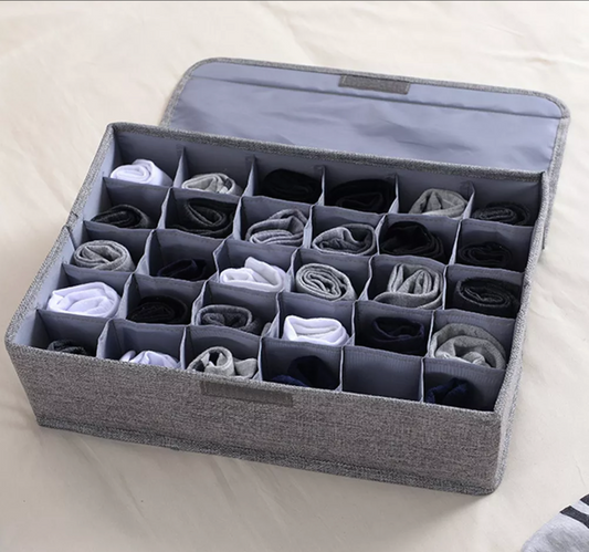 Foldable Drawer Organizer – 24 Cells for Socks, Lingerie & Accessories (Grey)