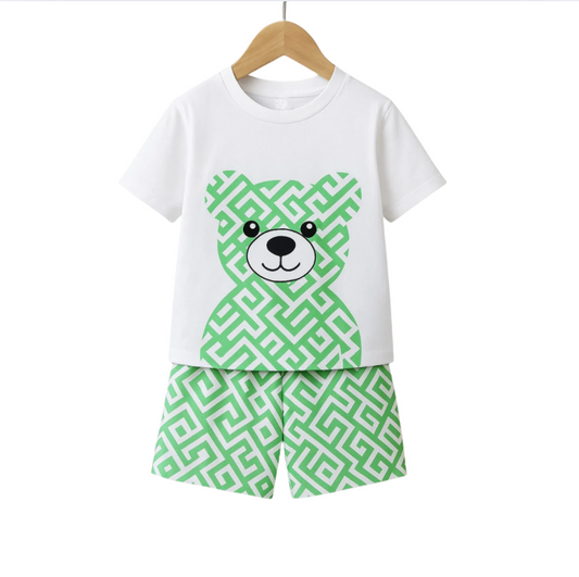Kids’ Bear Print T-Shirt & Shorts Set – Cute Summer Outfit for Boys & Girls,Summer outfit for boys and girlsCute kids summer clothes,Trendy kids summer dress,