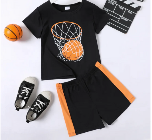 Kids sports t-shirt and shorts set,Trendy black basketball T-Shirts,Basketball outfit for kids,Boys black sports set,Grils black sports set