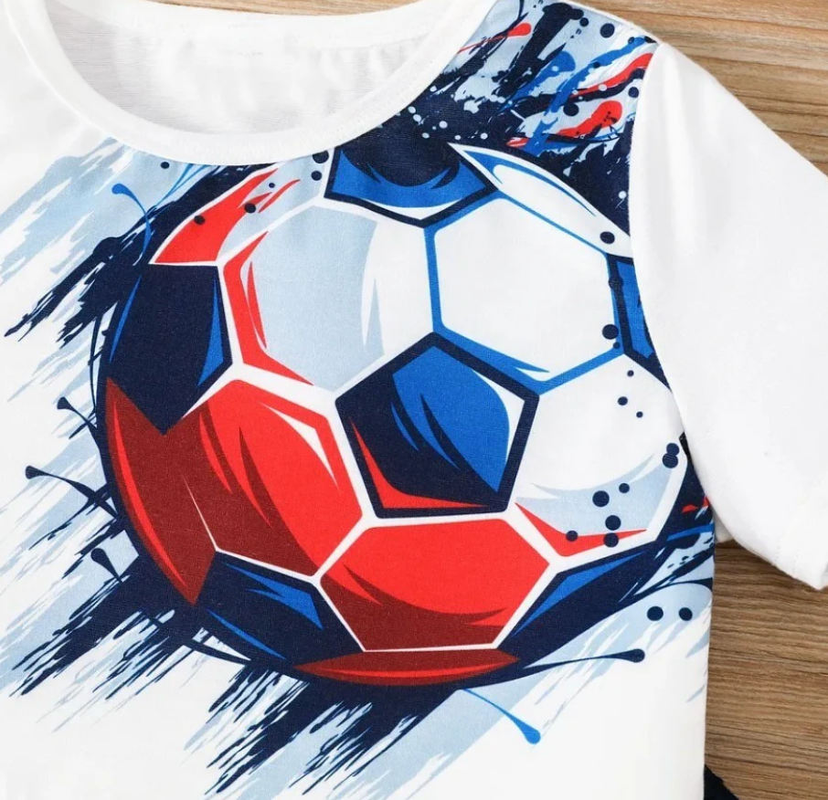 Boys summer T-Shirt with Shorts FOOTBALL GRAPHIC SET WHITE