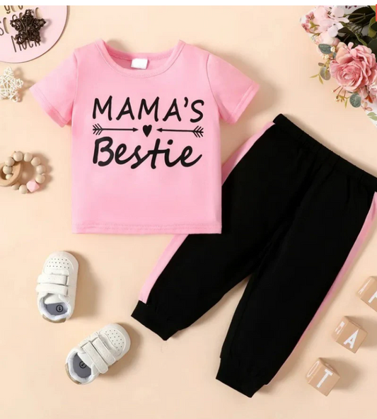 Girls’ Mama’s Bestie Printed Tracksuit Set – Cute & Comfy Kids Loungewear Outfit
