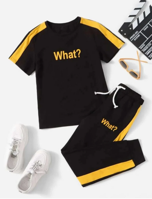 Boys “WHAT” Printed Tracksuit Set | Trendy Kids’ Loungewear & Sportswear