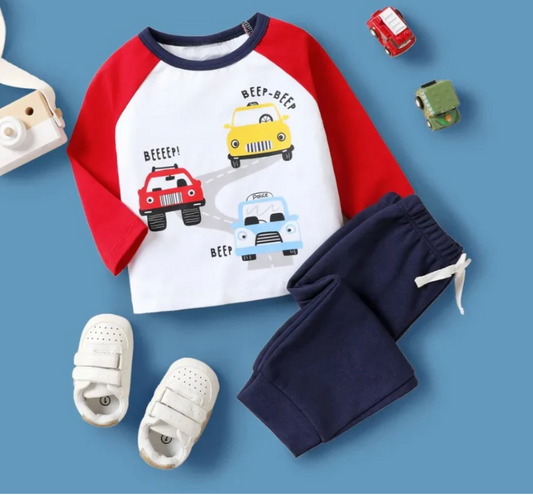 Beep Beep Raglan Tracksuit for Little Boys & Girls | Fun Kids Tracksuit