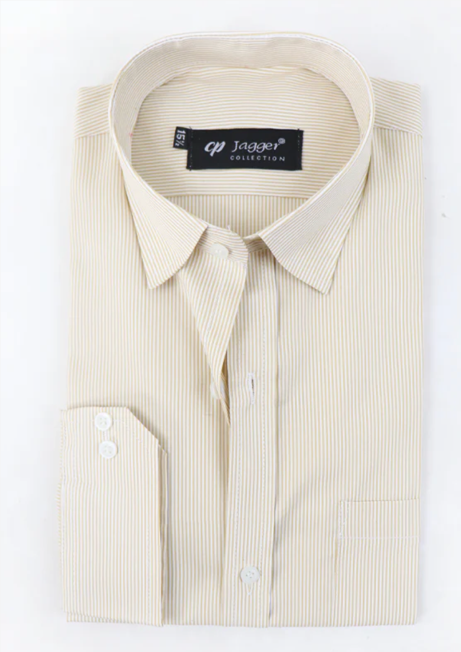 Men’s Formal Dress Shirt with Yellow Lines – Stylish Slim Fit Office Shirt