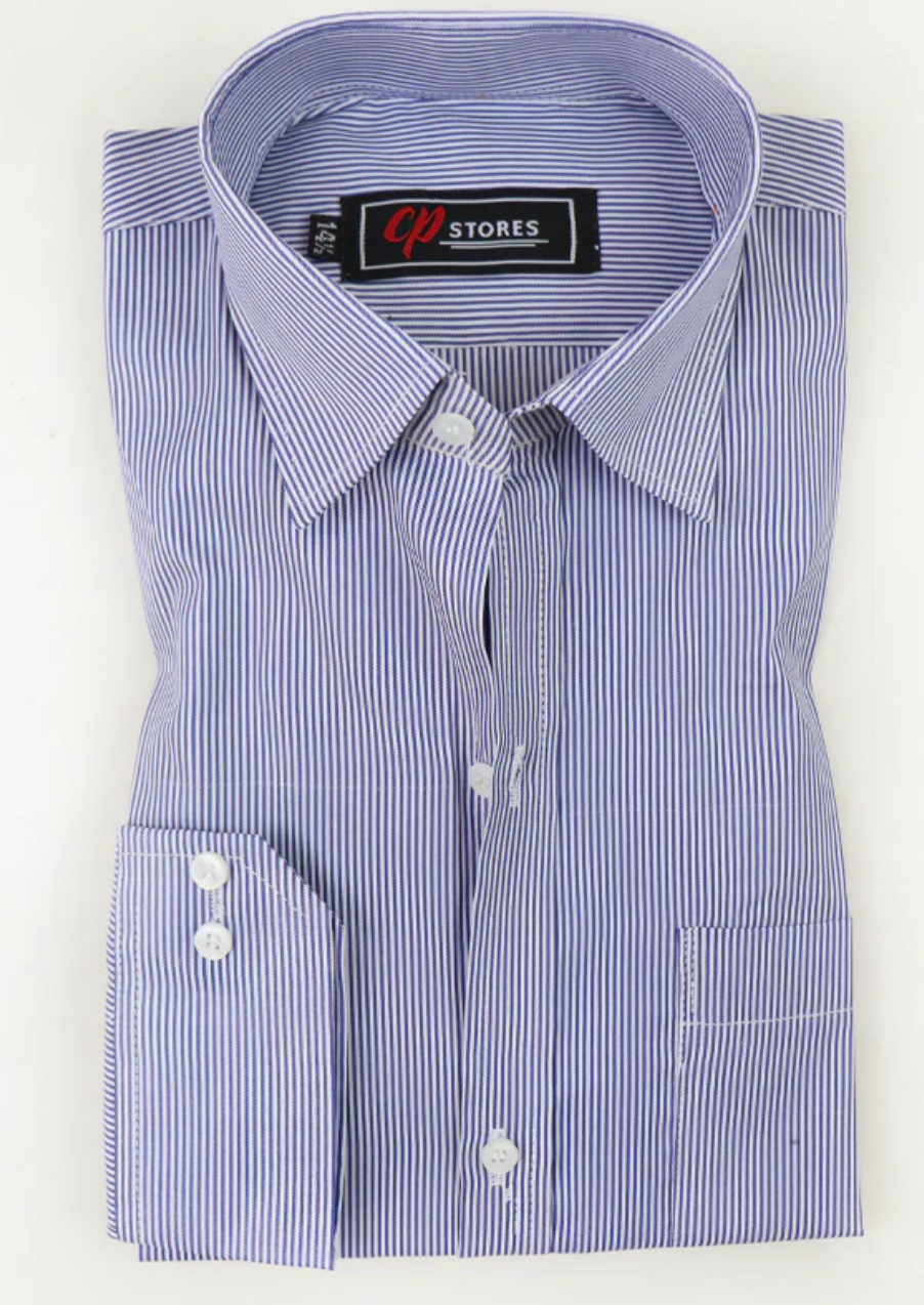 Men’s Formal Dress Shirt with Navy Blue Lines – Classic Striped Office Shirt