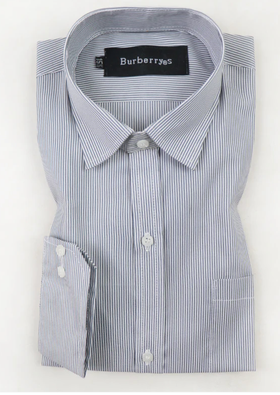 Men’s Formal Dress Shirt with Light Grey Lines – Classic Striped Office Shirt