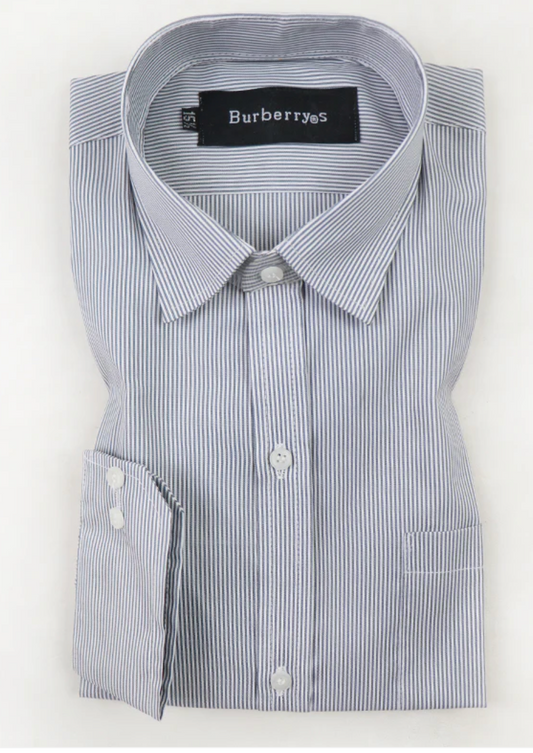 Men’s Formal Dress Shirt with Light Grey Lines – Classic Striped Office Shirt