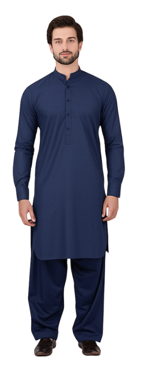 Men’s Navy Blue Stitched Suit – Elegant Kameez Shalwar for Formal & Casual Wear
