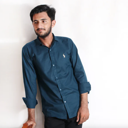 Men’s Sea Blue Chambray Casual Shirt – Effortless Style & Lightweight Comfort