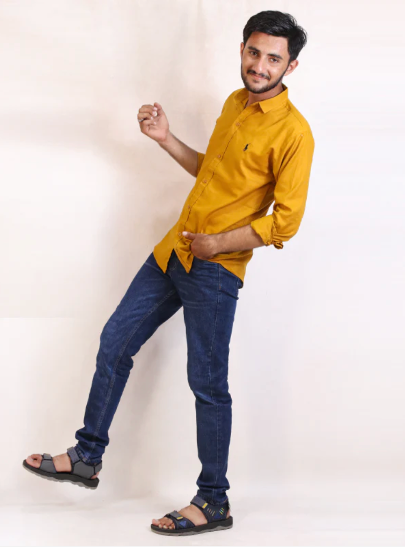 Men’s Mustard Chambray Casual Shirt – Trendy, Lightweight & Bold Style
