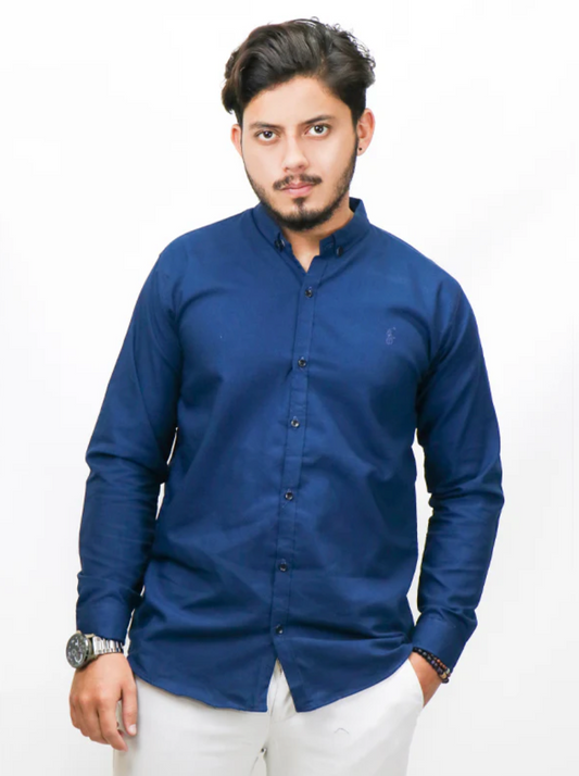 Men’s Dark Navy Blue Chambray Casual Shirt – Classic, Smart & Comfortable
